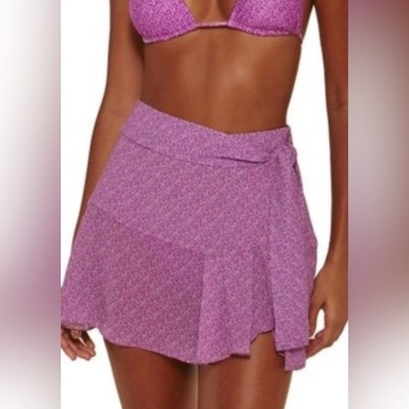 VIX by Paula Hermanny Vibrant Purple Swim Sarong Sassy skirt Swimsuit coverup M - Picture 14 of 16